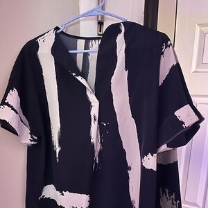 Blue and White Abstract Print Blouse